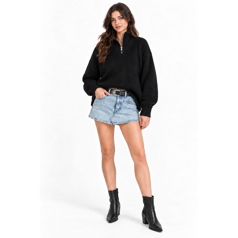 Alexander Wang Half Zip Sweater Medium Black Wool Blend Oversized Pullover